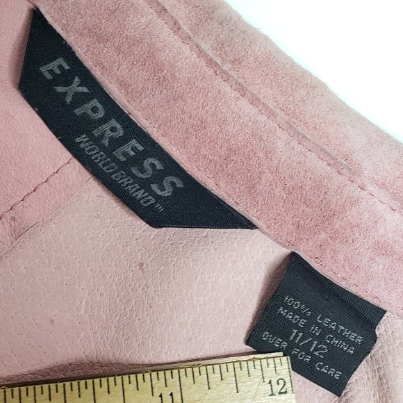 EXPRESS Pink 100% Genuine Leather Suede Shirt Jacket Shacket Size 11/12 M Vtg - Picture 8 of 12